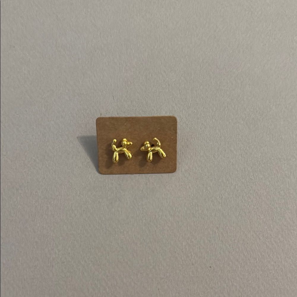 Gold Balloon Dog Earrings M466 - Picture 3 of 3